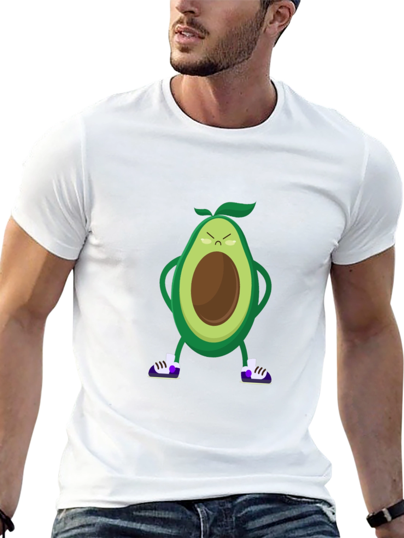 Angry Avocado Cartoon Print Black T-Shirt