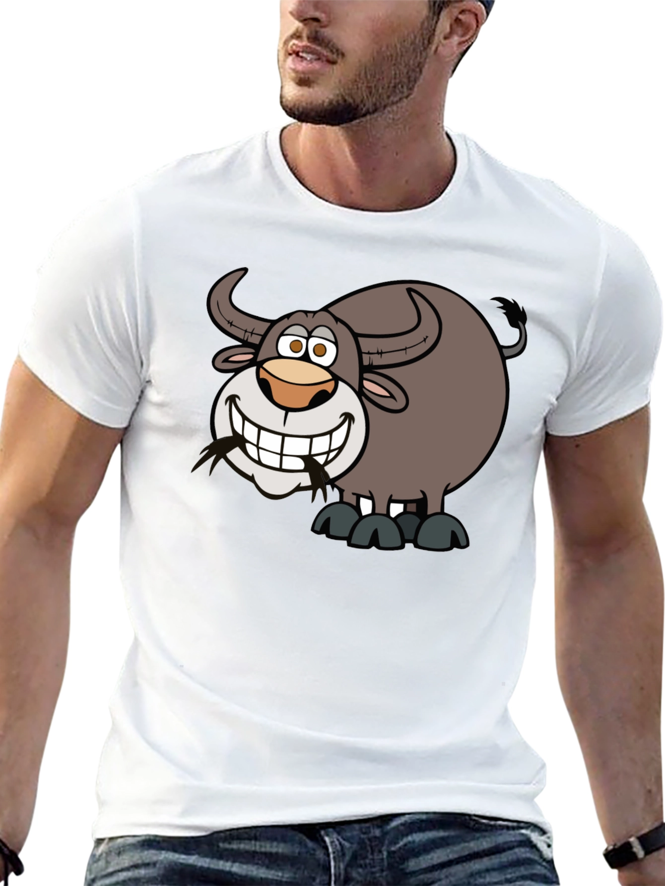 Cartoon Buffalo Graphic Tee - Soft Cotton