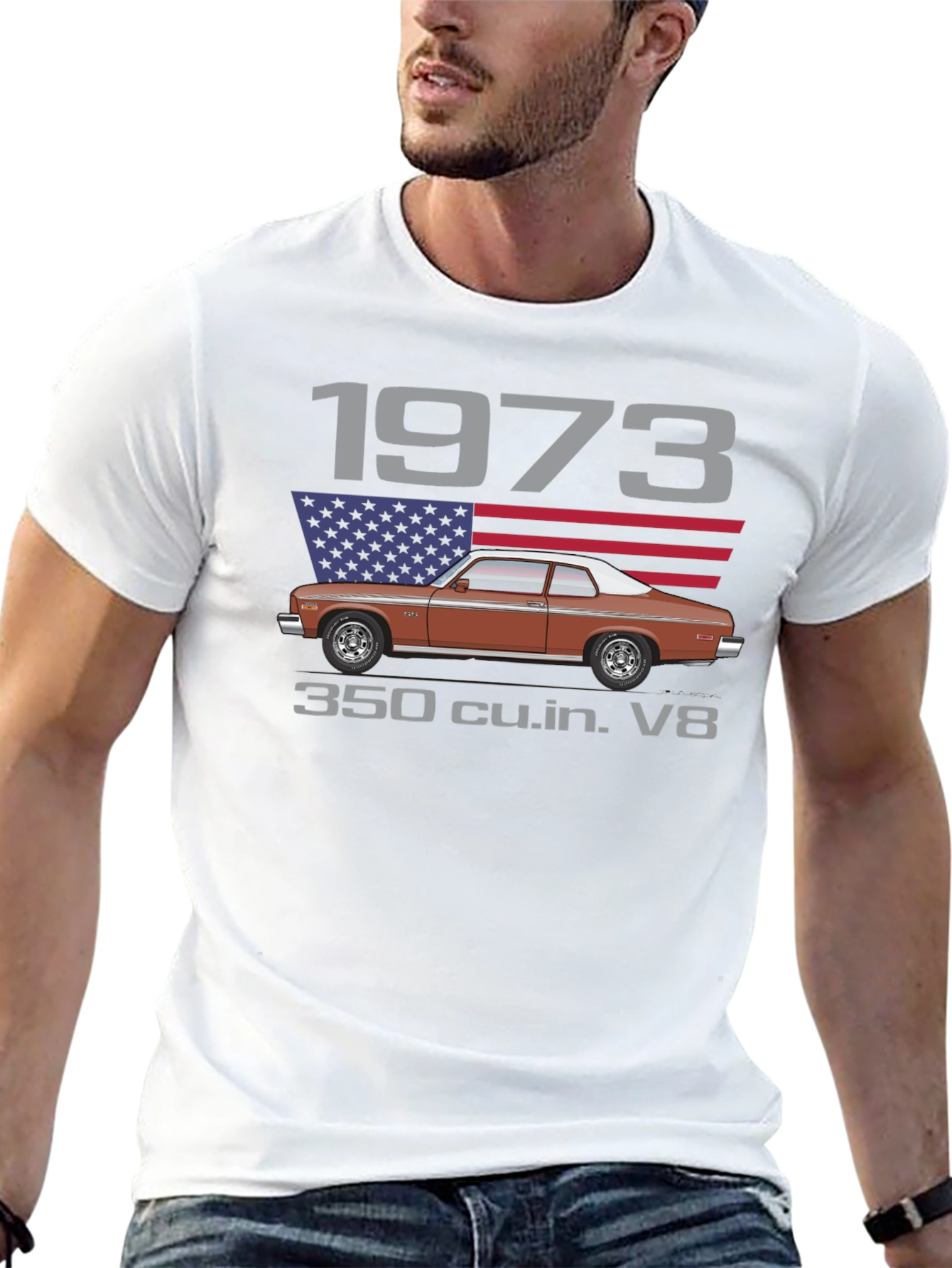 1973 Classic Car T-Shirt - V8 Engine Tee