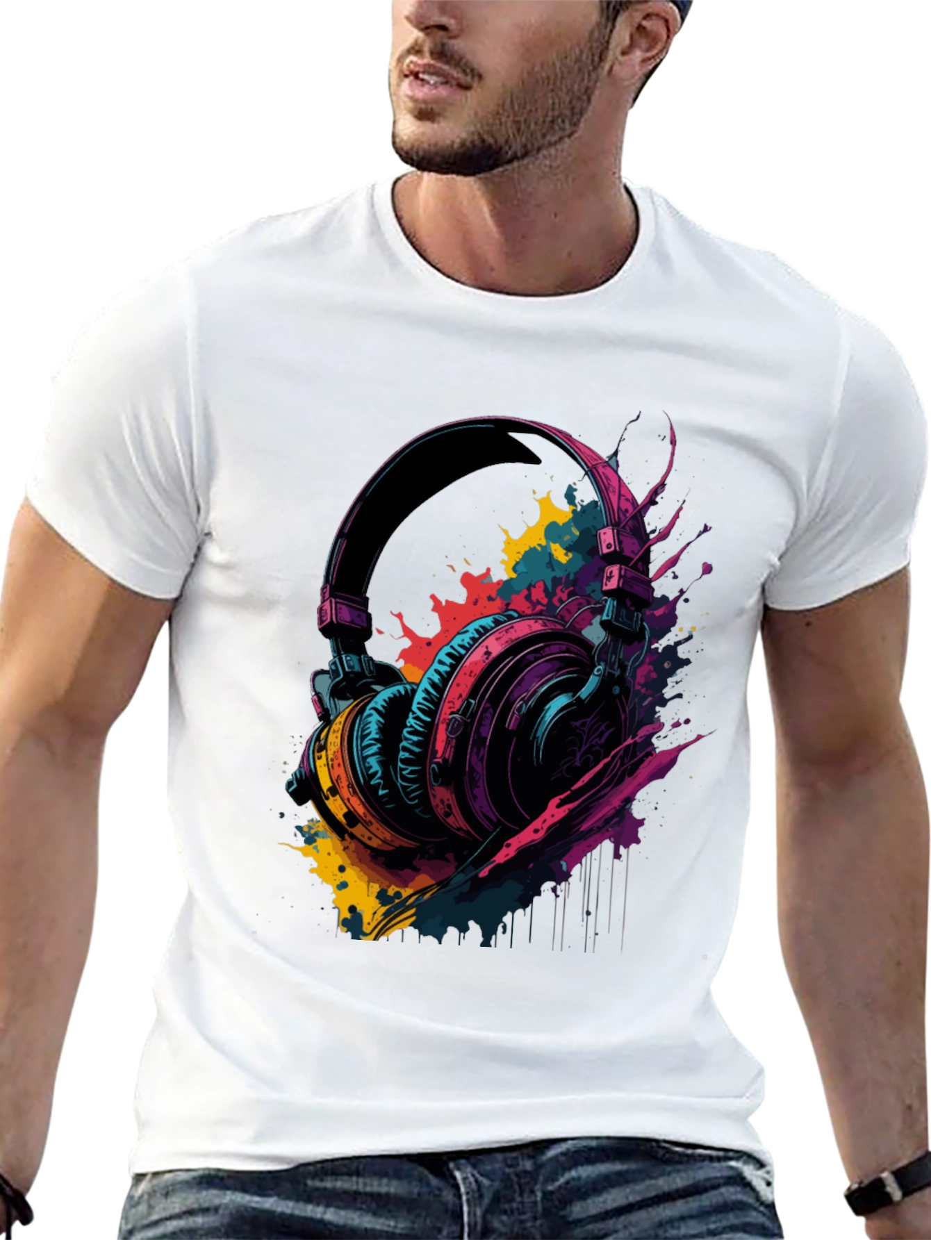 Vibrant Headphones Graphic Tee - Music Lovers T-Shirt