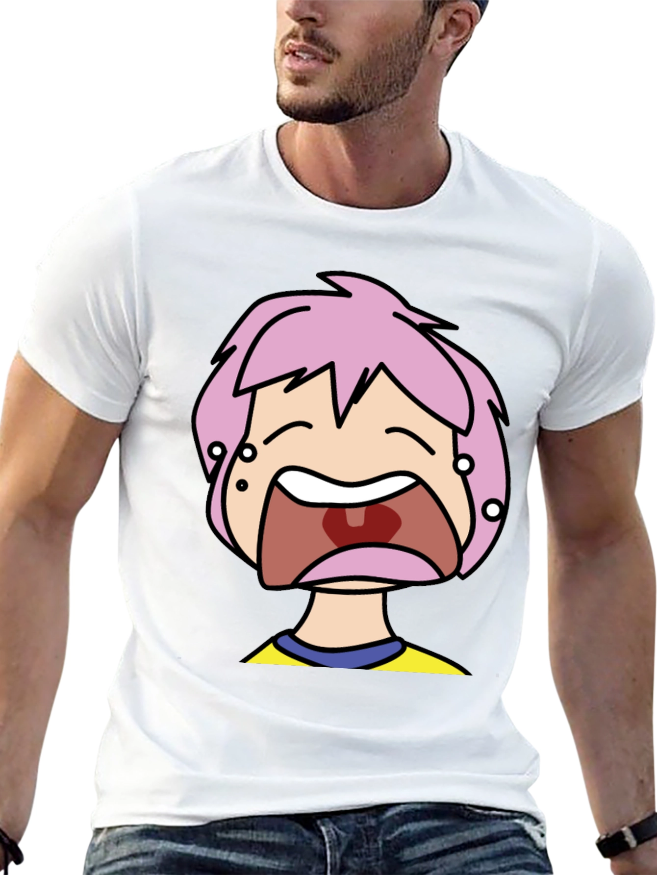 Pink Hair Cartoon Black T-Shirt