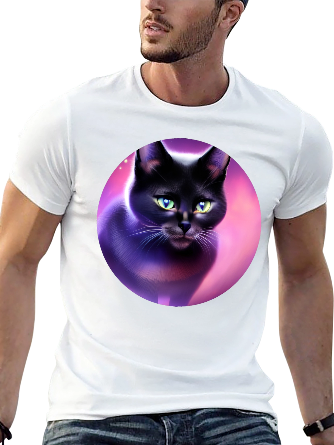 Black Cat Graphic Tee - Artistic Design