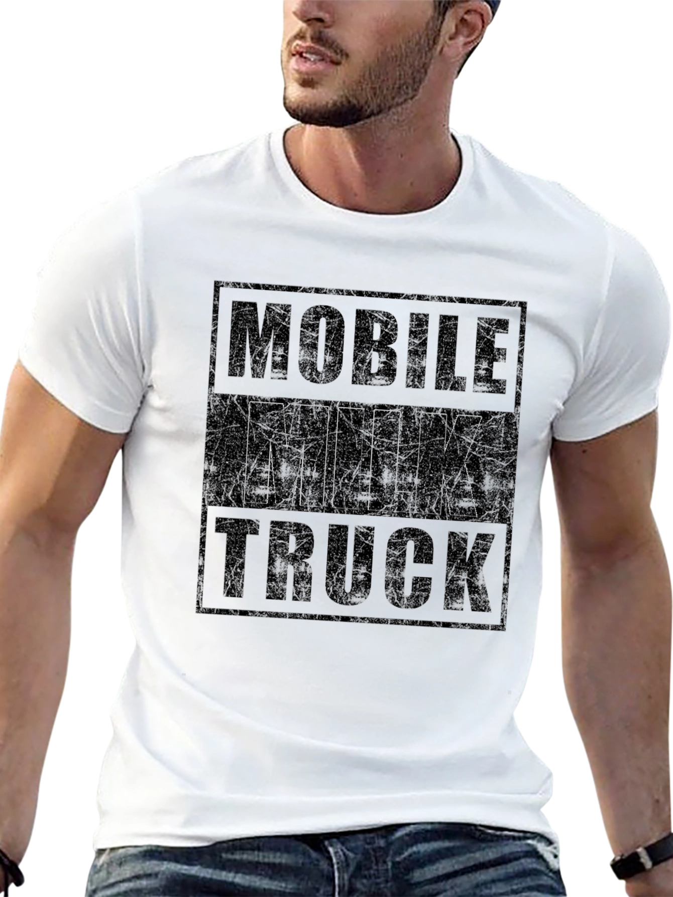 Mobile Milk Truck Graphic Tee - Black Cotton T-Shirt