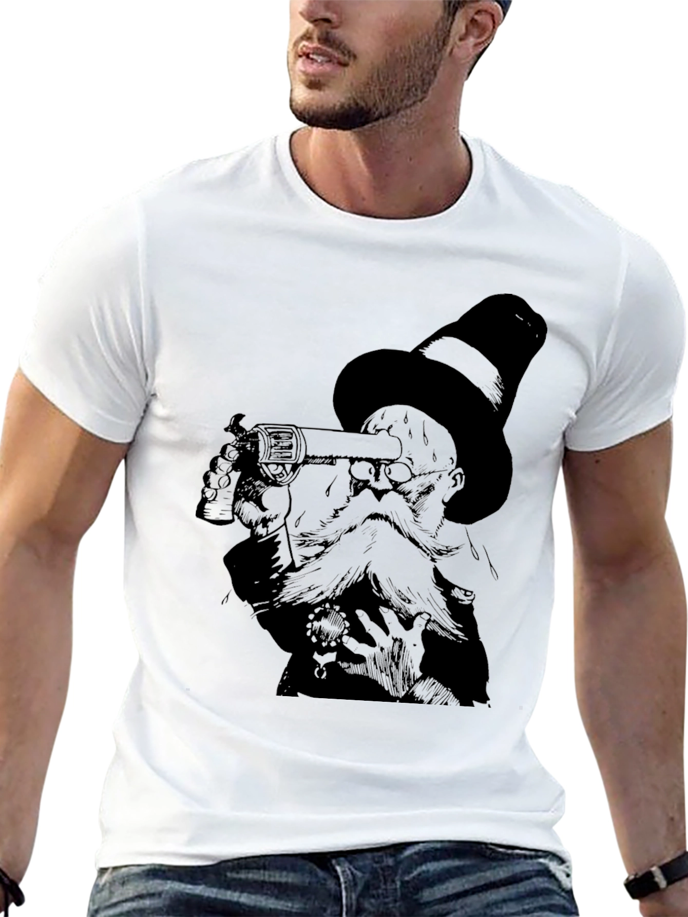 Steampunk Gentleman Graphic Tee - Black Cotton