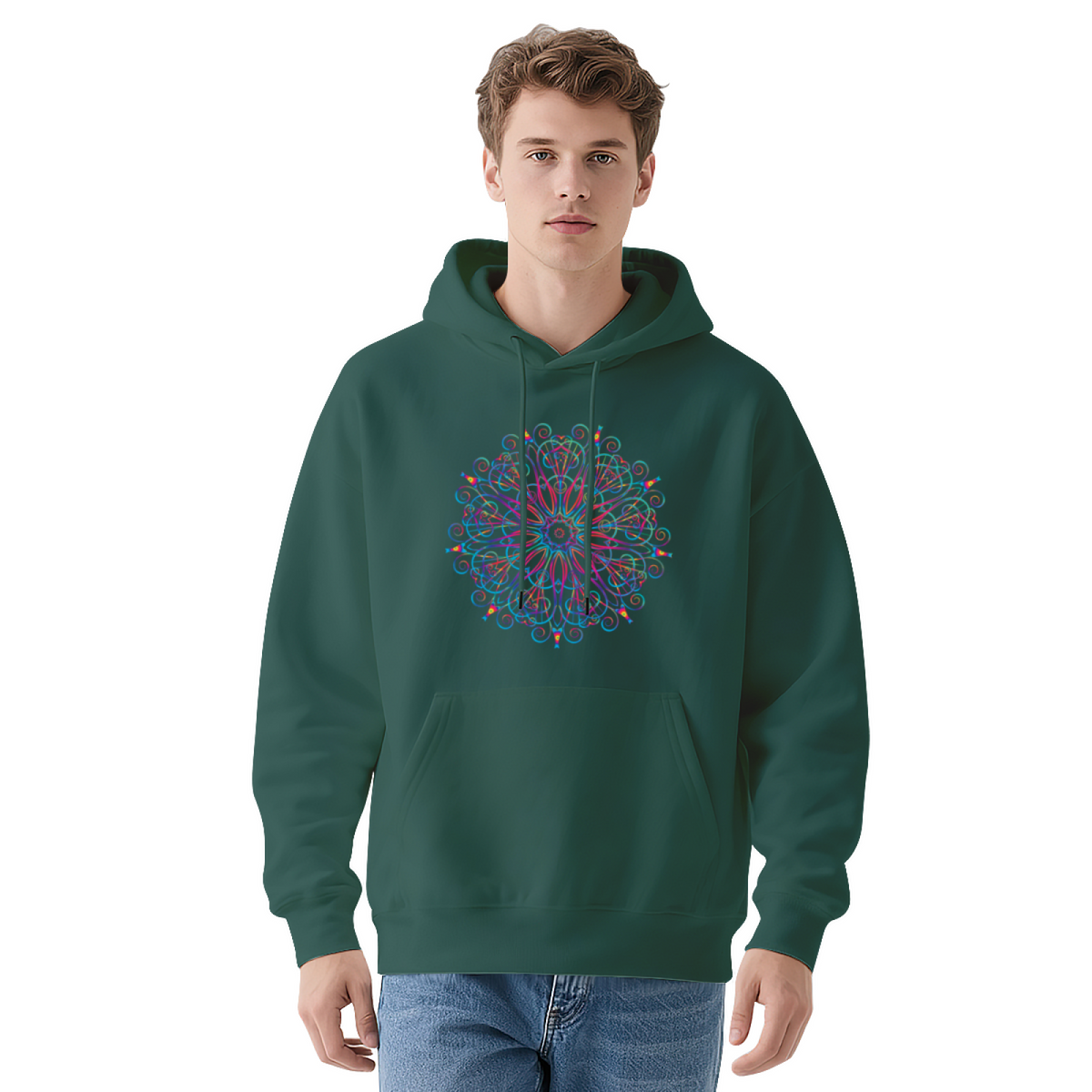 Neon Psychedelic Mandala Swirl Hoodie