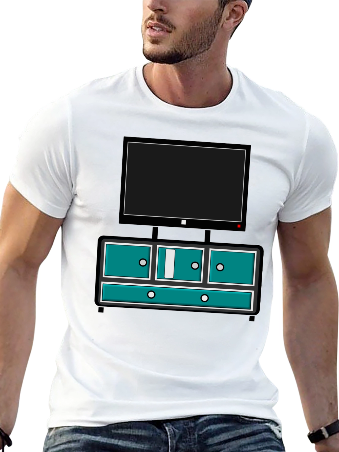 Retro TV Console Graphic Tee - Black Casual Style