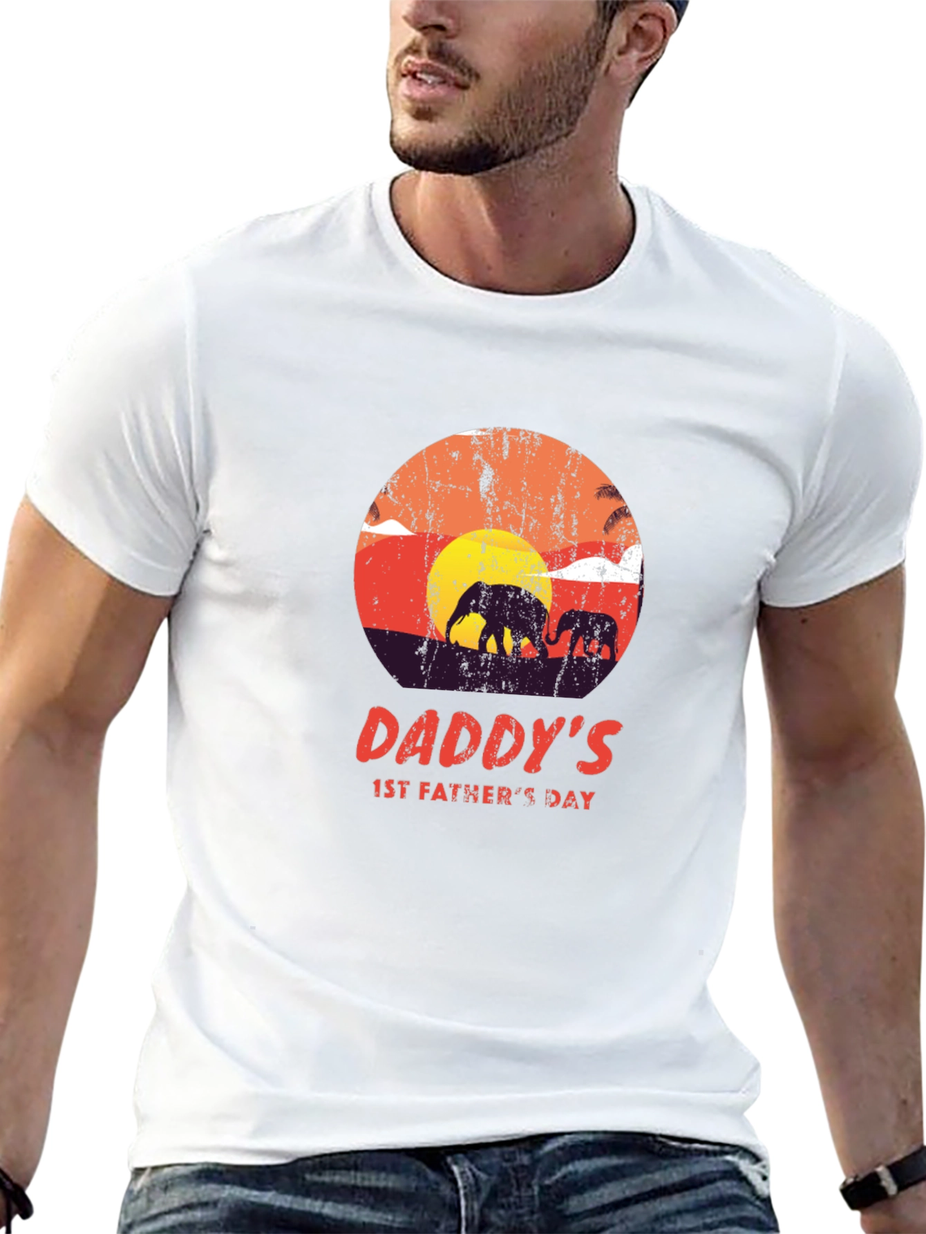 Daddys 1st Fathers Day Elephant Sunset T-Shirt