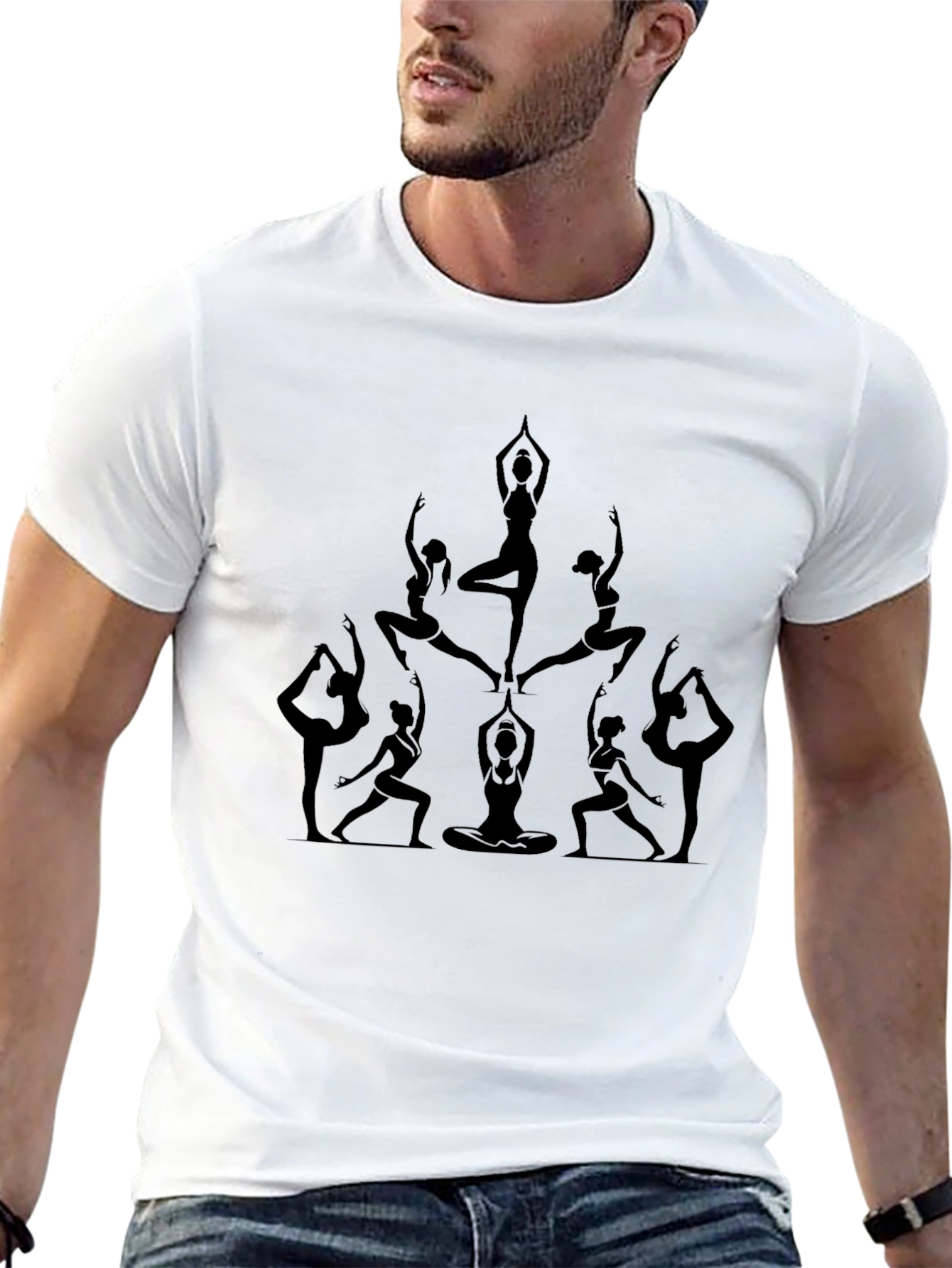 Yoga Pose Graphic Tee - Black Cotton Shirt