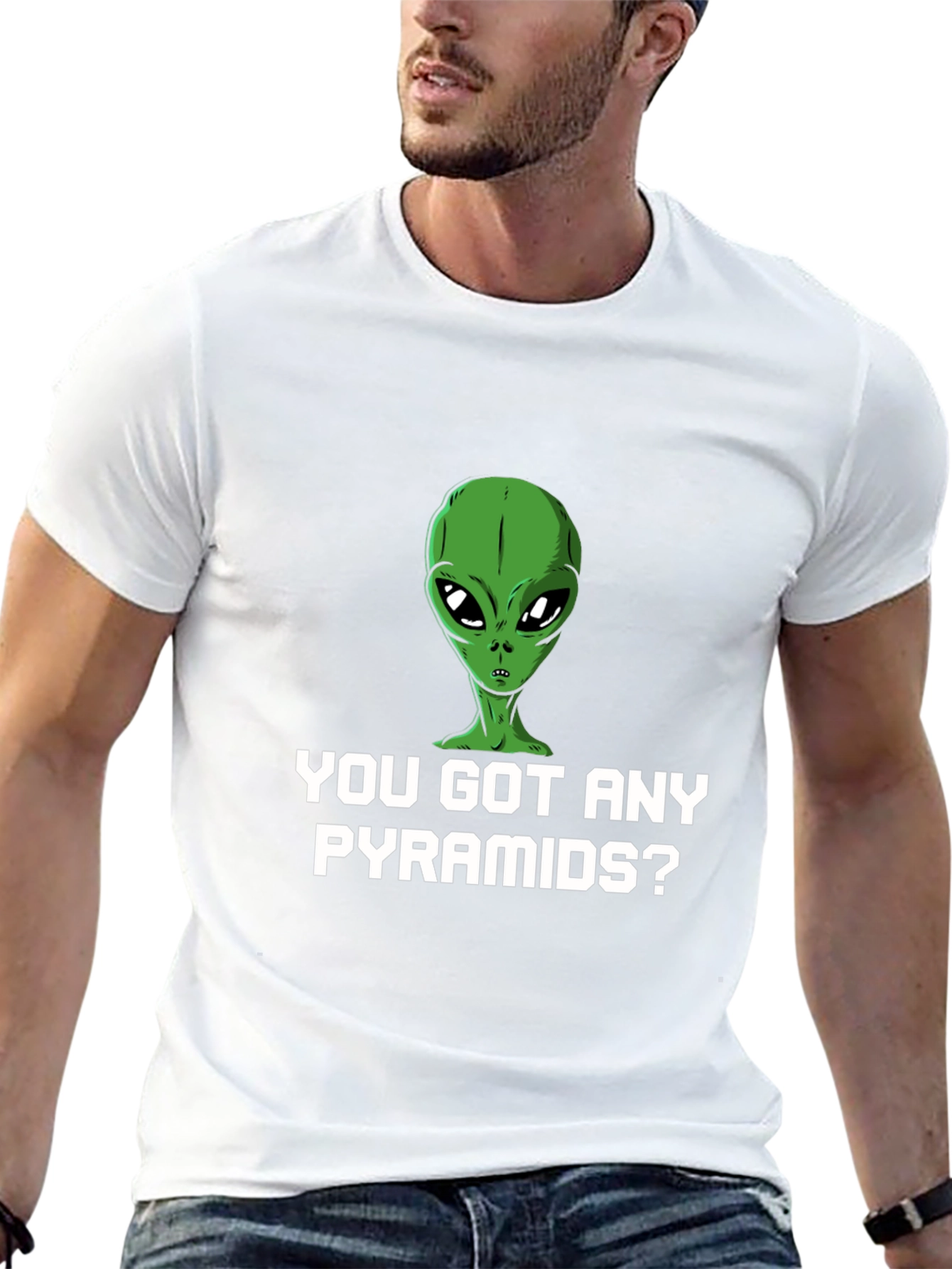 Alien Pyramids Graphic Tee - Sci-Fi Humor Shirt