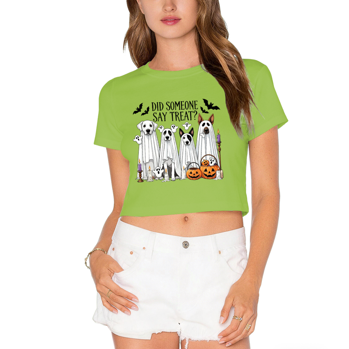 Did Someone Say Treat Ghost Dog Halloween Cropped T?Shirt