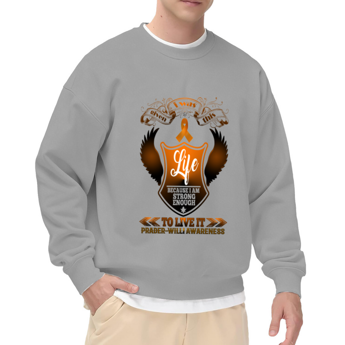 Prader-Willi Awareness Crewneck Sweatshirt - Orange Ribbon Support Pullover