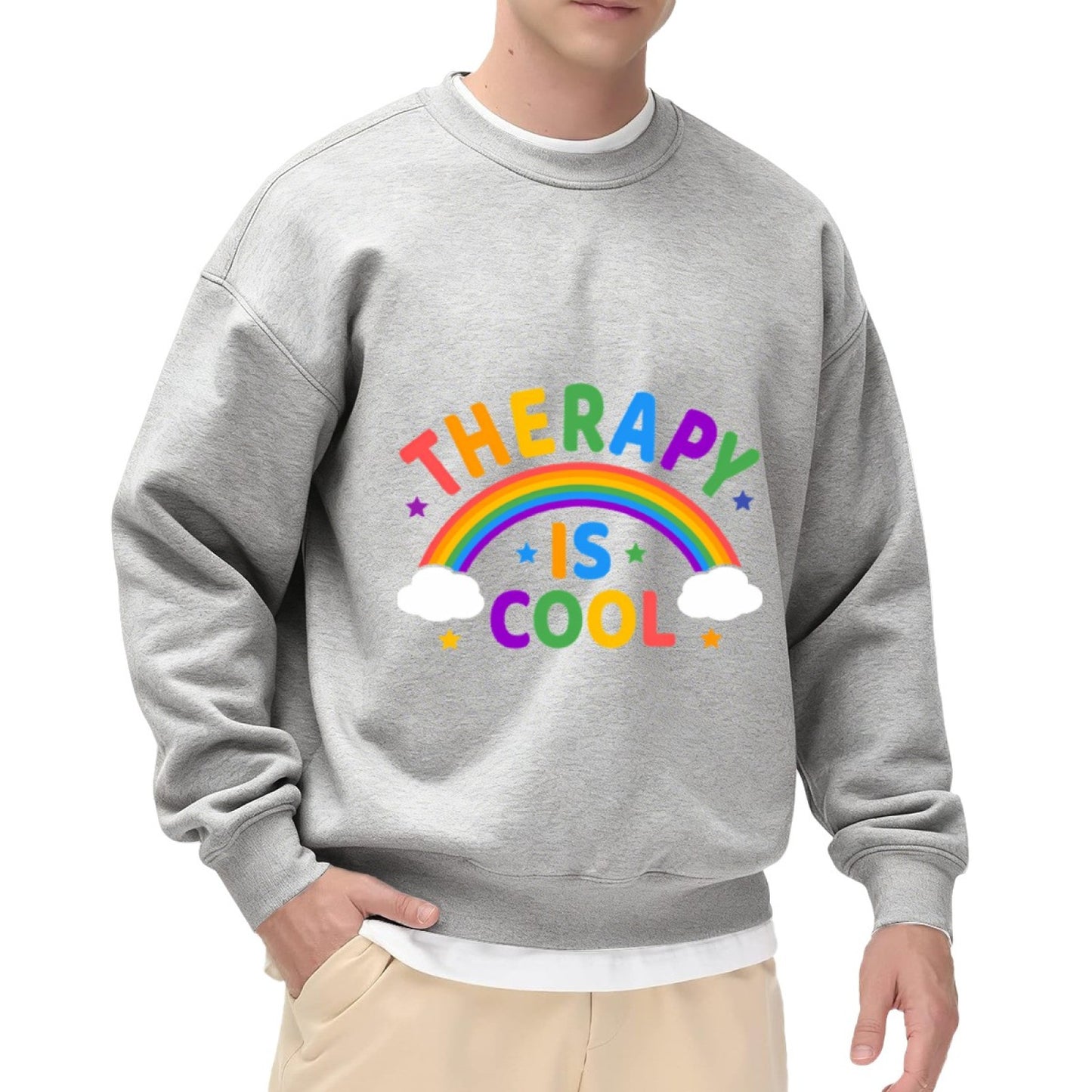 Uplifting Rainbow & "Therapy Is Cool" Statement Sweatshirt