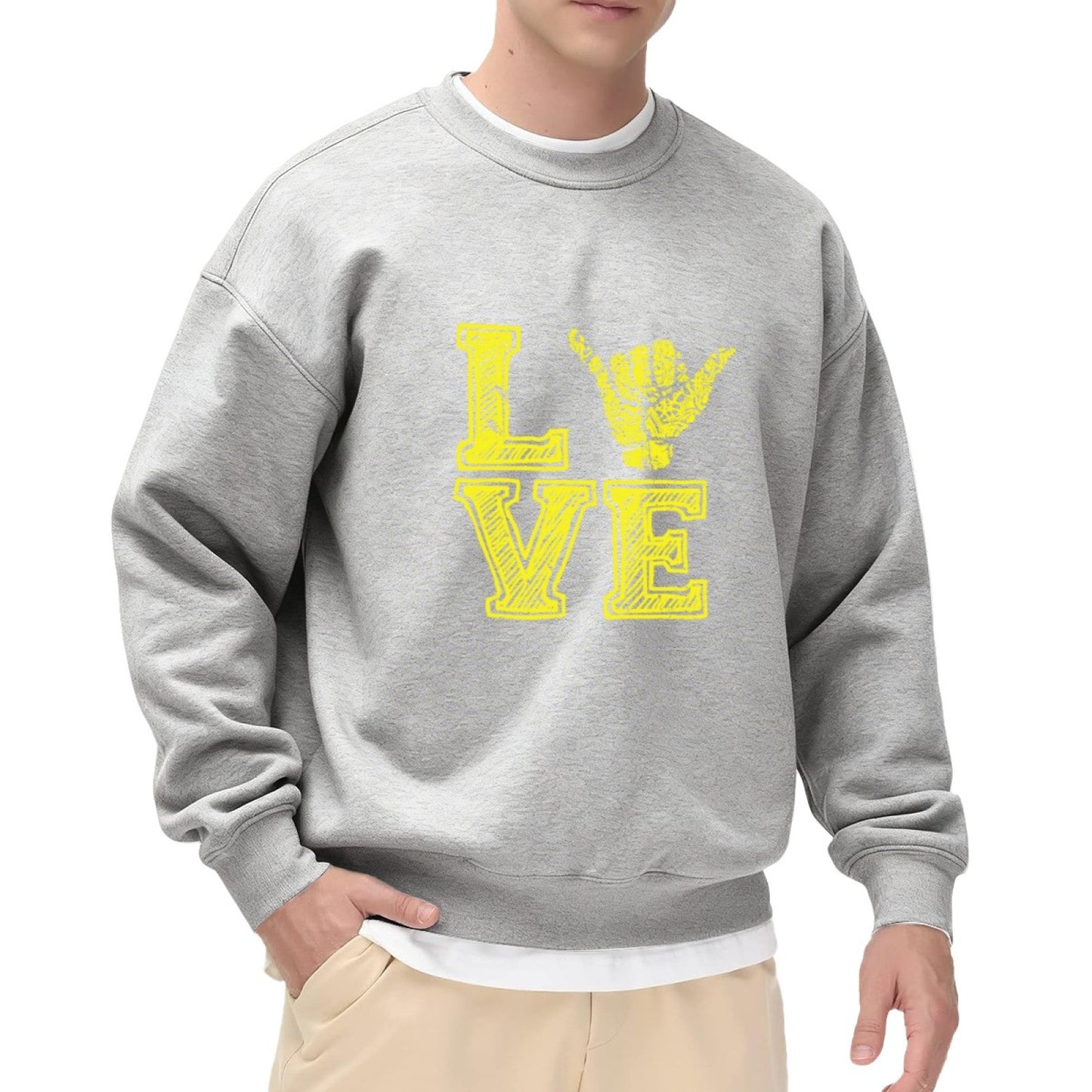 Streetwear-Inspired LOVE Hand Sign Sweatshirt – Black & Yellow Statement Piece