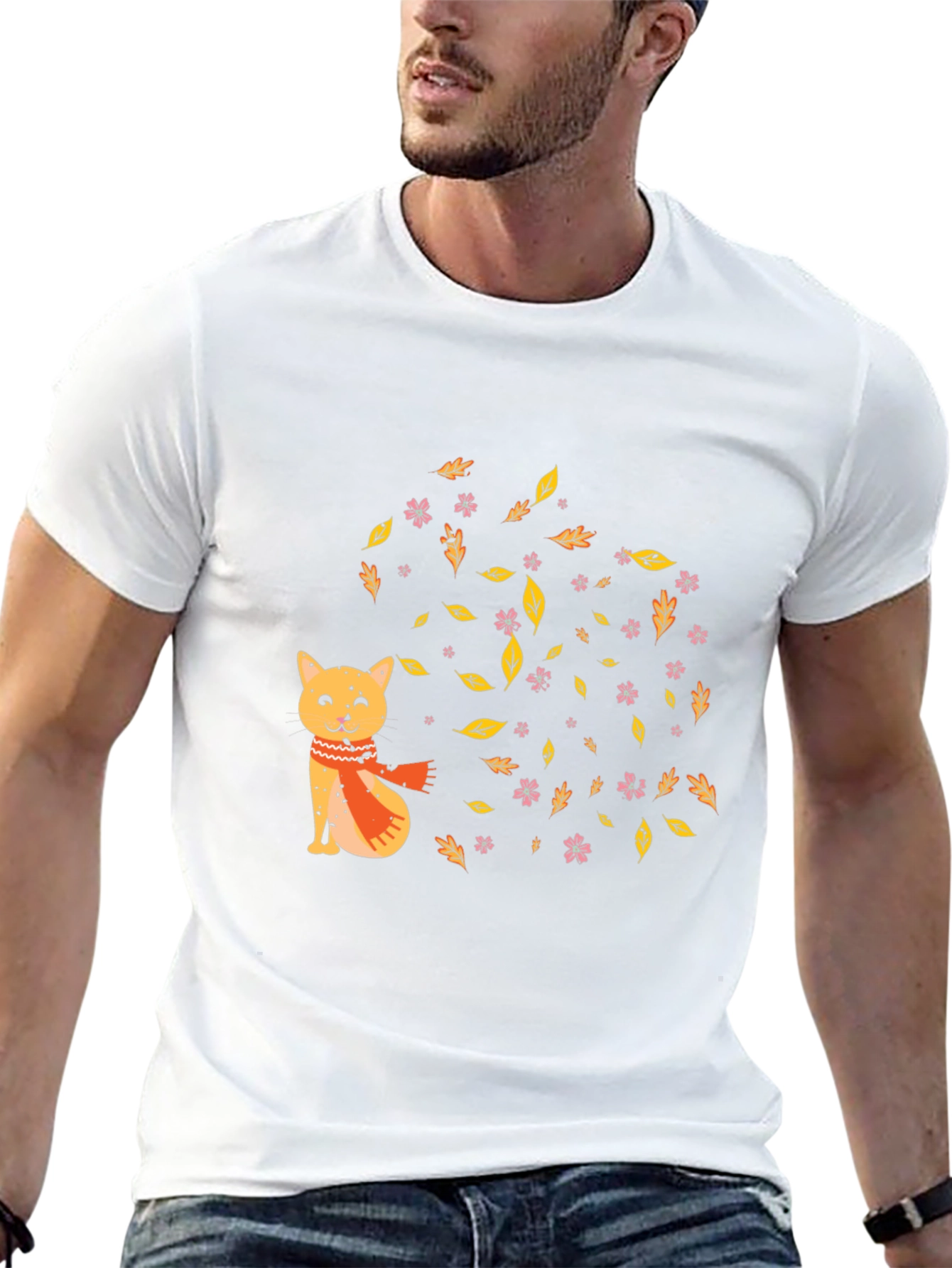 Autumn Cat Graphic Tee - Cozy Fall Vibes