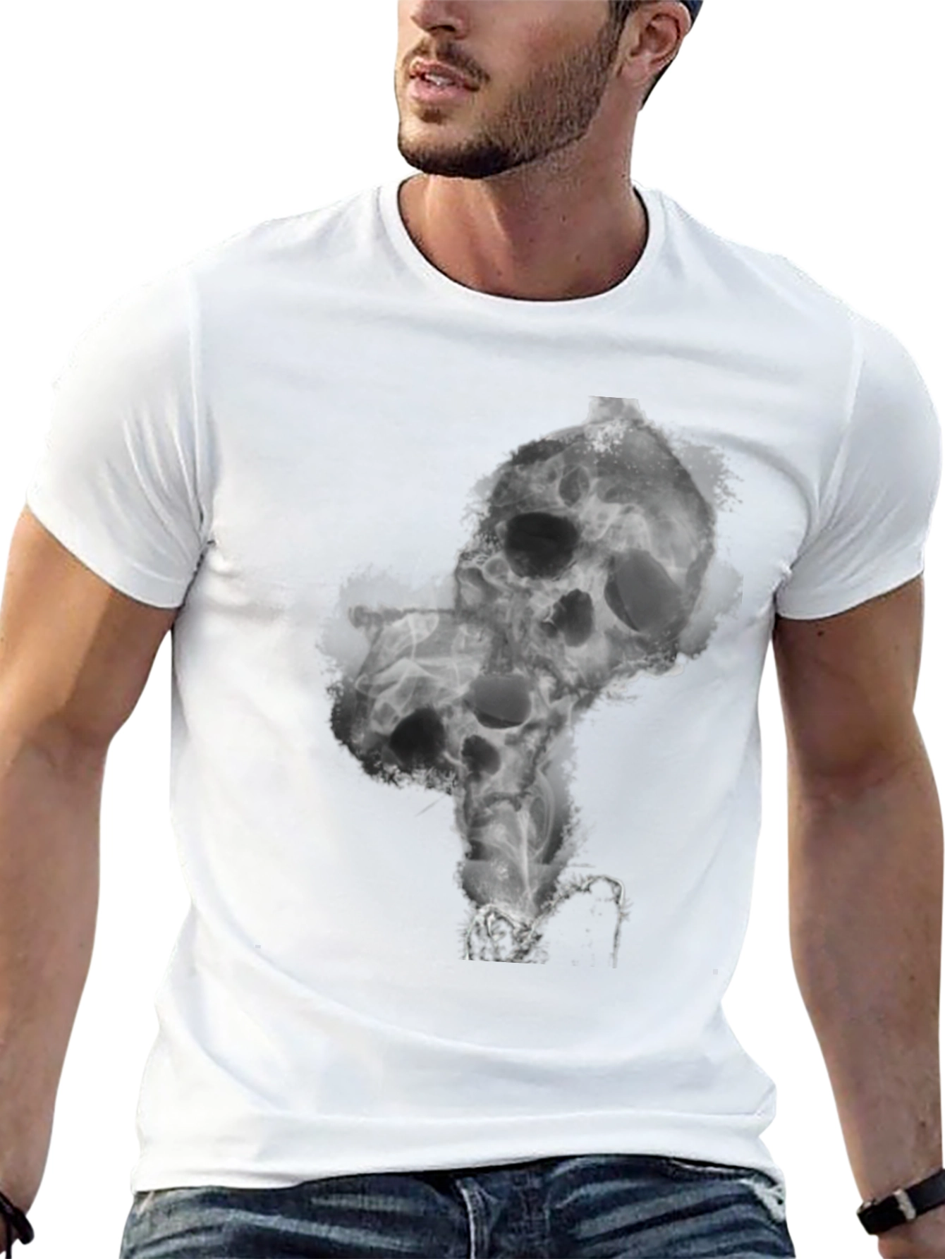 Smoked Skull Graphic Tee - Black Cotton Blend