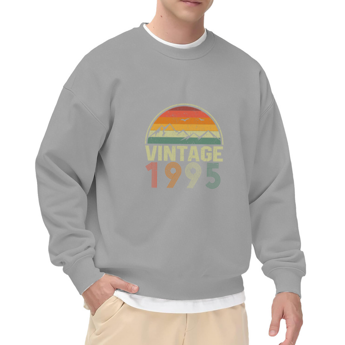 Vintage 1995 Sunset Crewneck Sweatshirt - Retro 90s Nostalgia Mountain Landscape Pullover