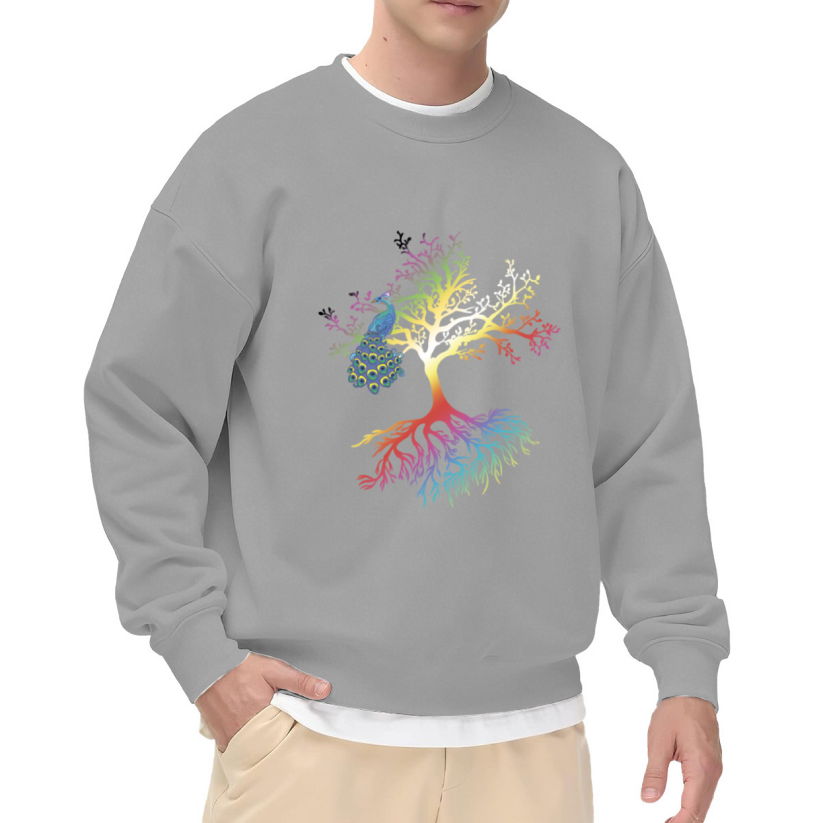 Tree Of Life Peacock Crewneck Sweatshirt - Colorful Rainbow Spiritual Pullover