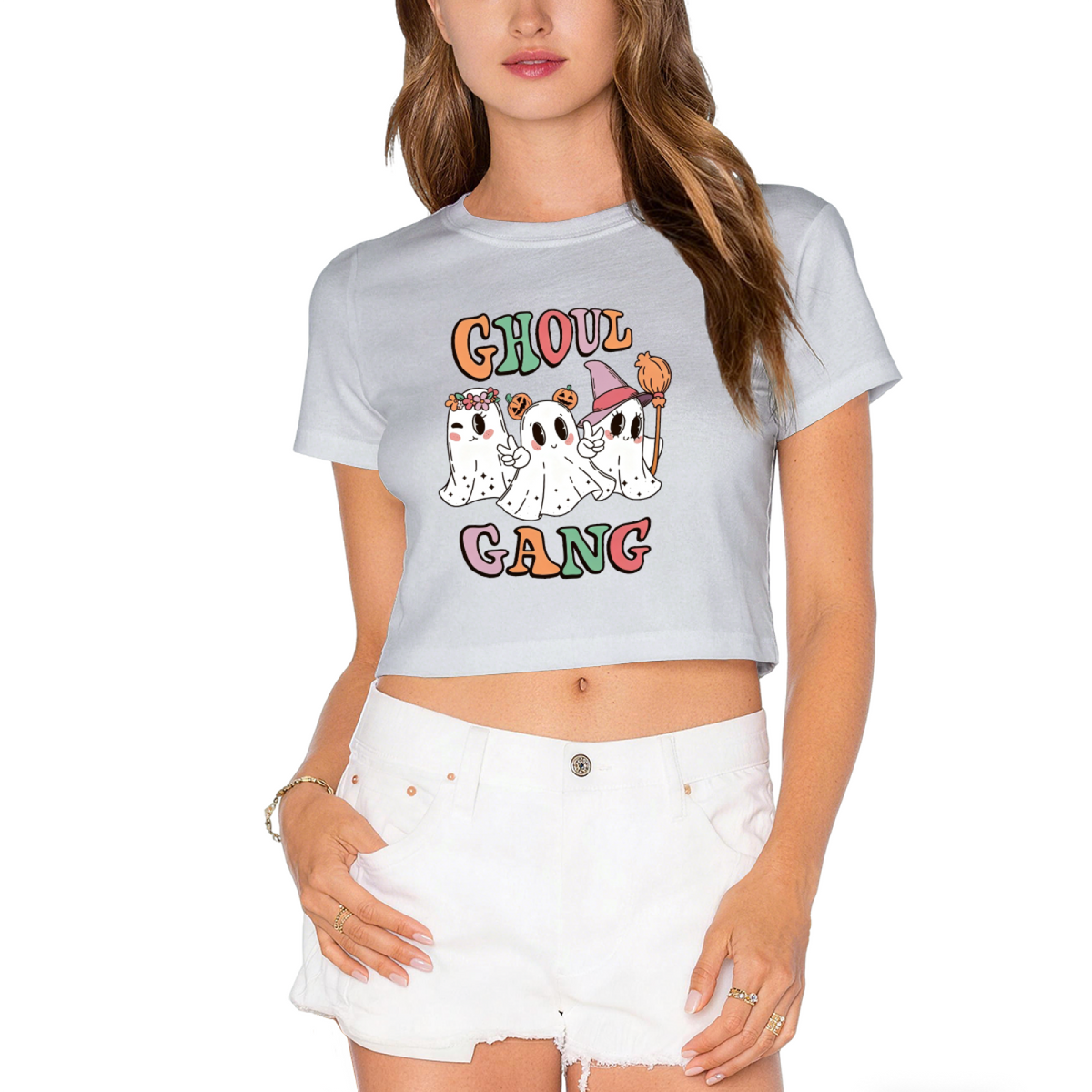 Ghoul Gang Cute Retro Ghost Crew Halloween Party Crop Top