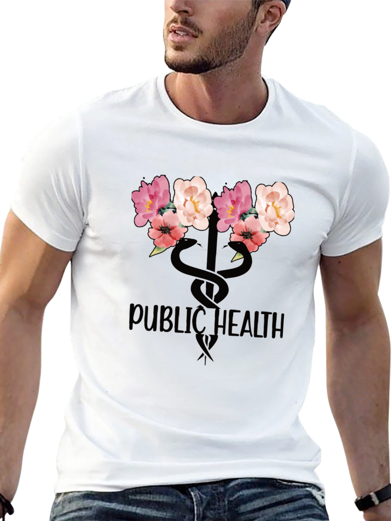 Floral Public Health T-Shirt - Black