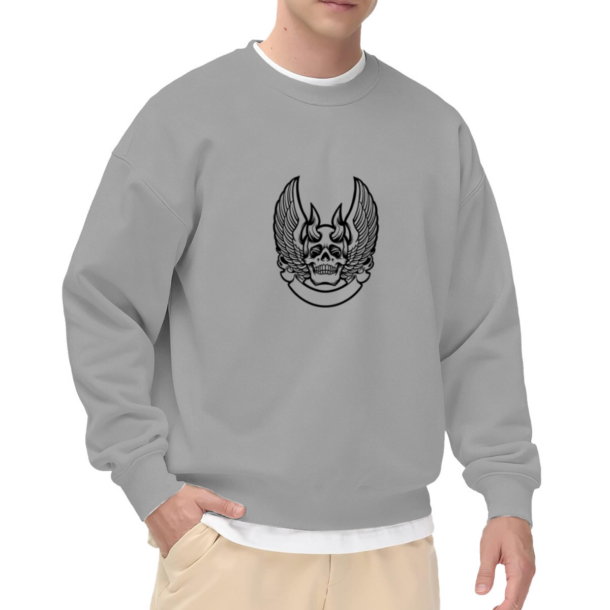 Winged Skull Banner Sweatshirt - Gothic Punk Skull Crewneck, Tattoo Art Rocker Pullover, Biker Edgy Gift Sweatshirt, Rock and Roll Top