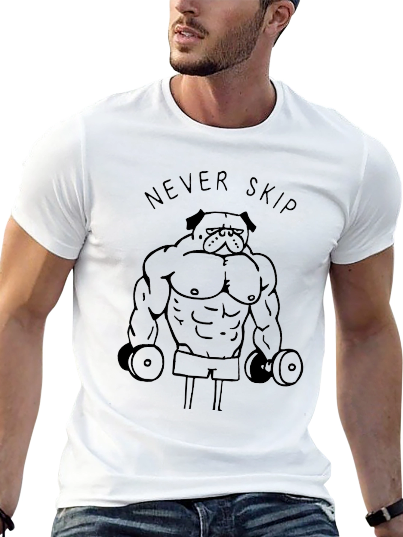 Never Skip Leg Day Weightlifting Pug Mens Black T-Shirt