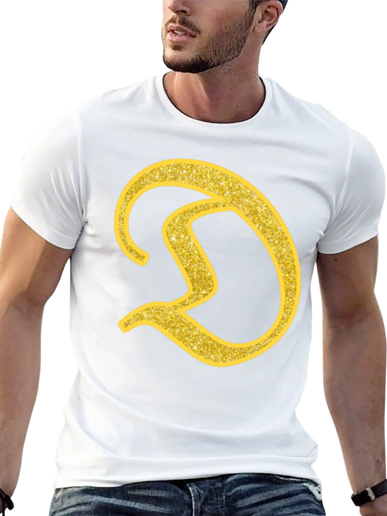 Gold Letter D on Black T-Shirt