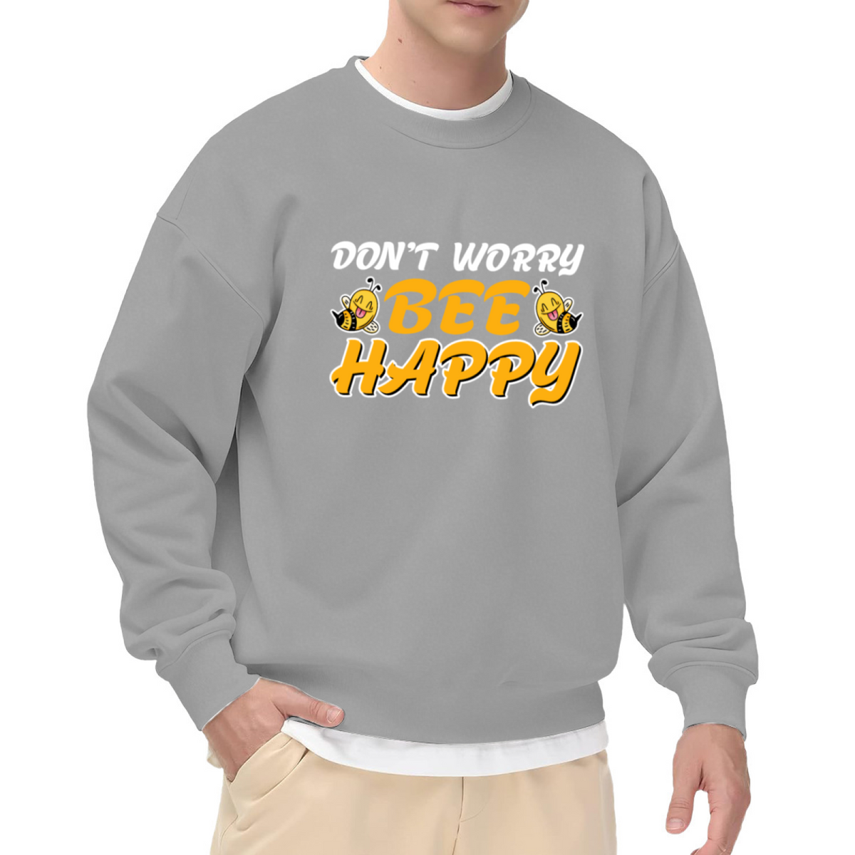 Don't Worry Bee Happy Sweatshirt - Cute Bee Pun Crewneck, Cartoon Bumblebee Pullover, Positive Vibes Gift Sweatshirt, Sweet Insect Top