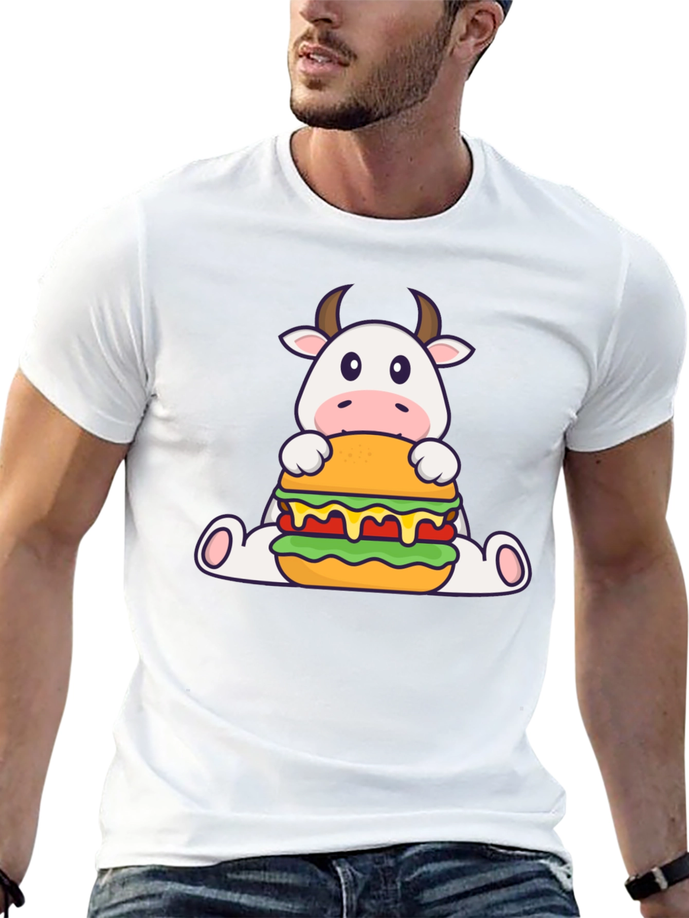 Cow Burger Graphic Tee - Black Casual T-Shirt