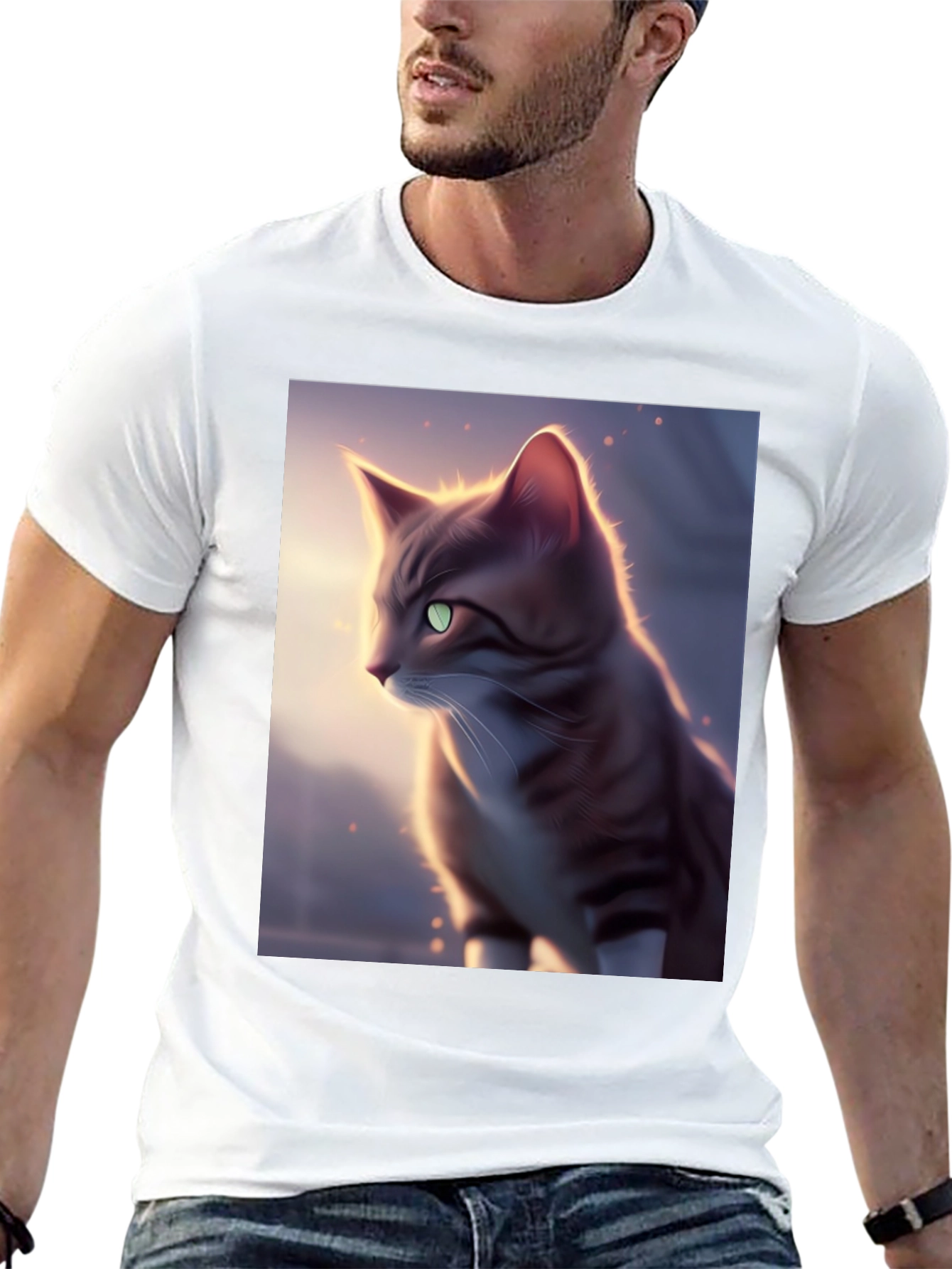Artistic Cat Graphic Black T-Shirt