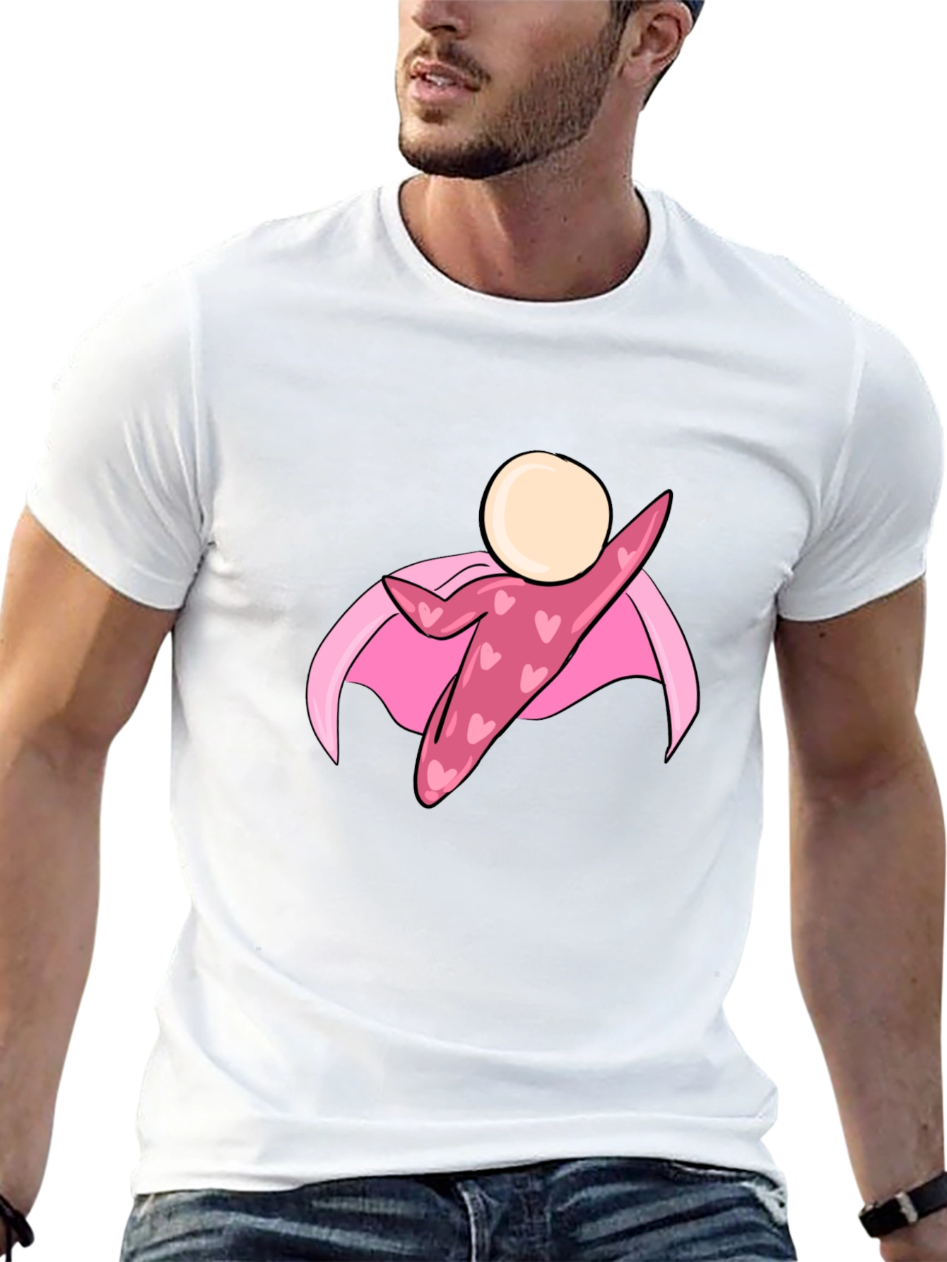 Black T-Shirt with Heart Superhero Graphic