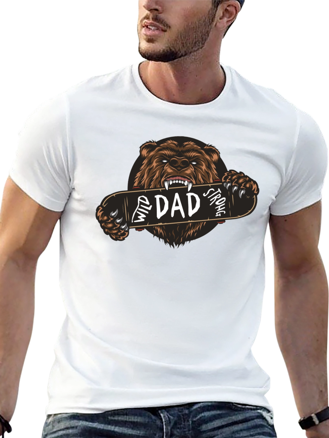 Wild Dad Strong Graphic Tee - Bear Skateboard Design