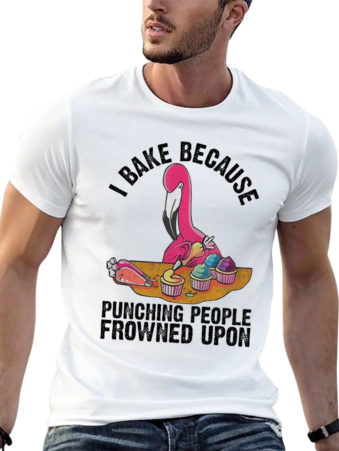 I Bake Because Punching People Frowned Upon Black T-Shirt