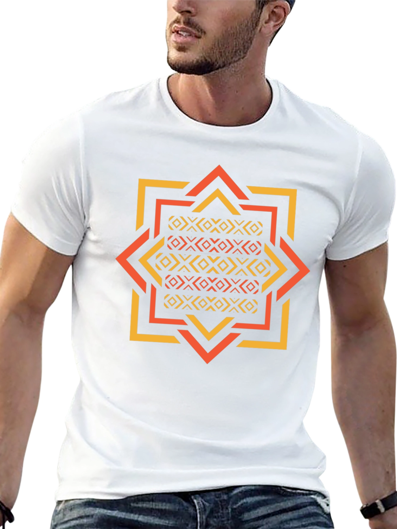 Geometric Patterned Black Tee