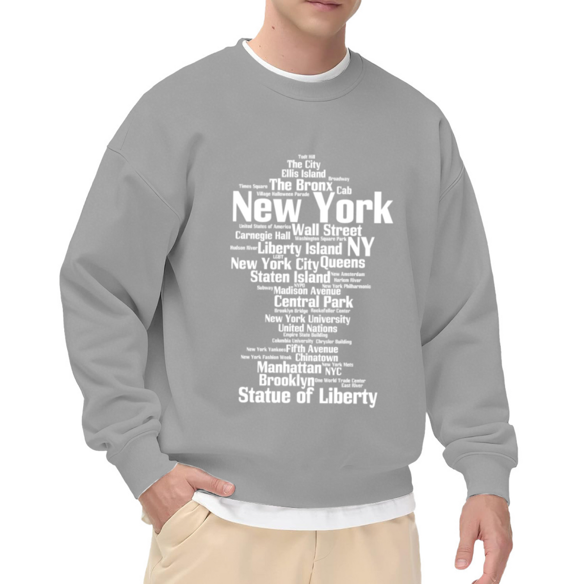 New York City Landmarks Word Cloud Crewneck Sweatshirt - NYC Travel Gift Pullover