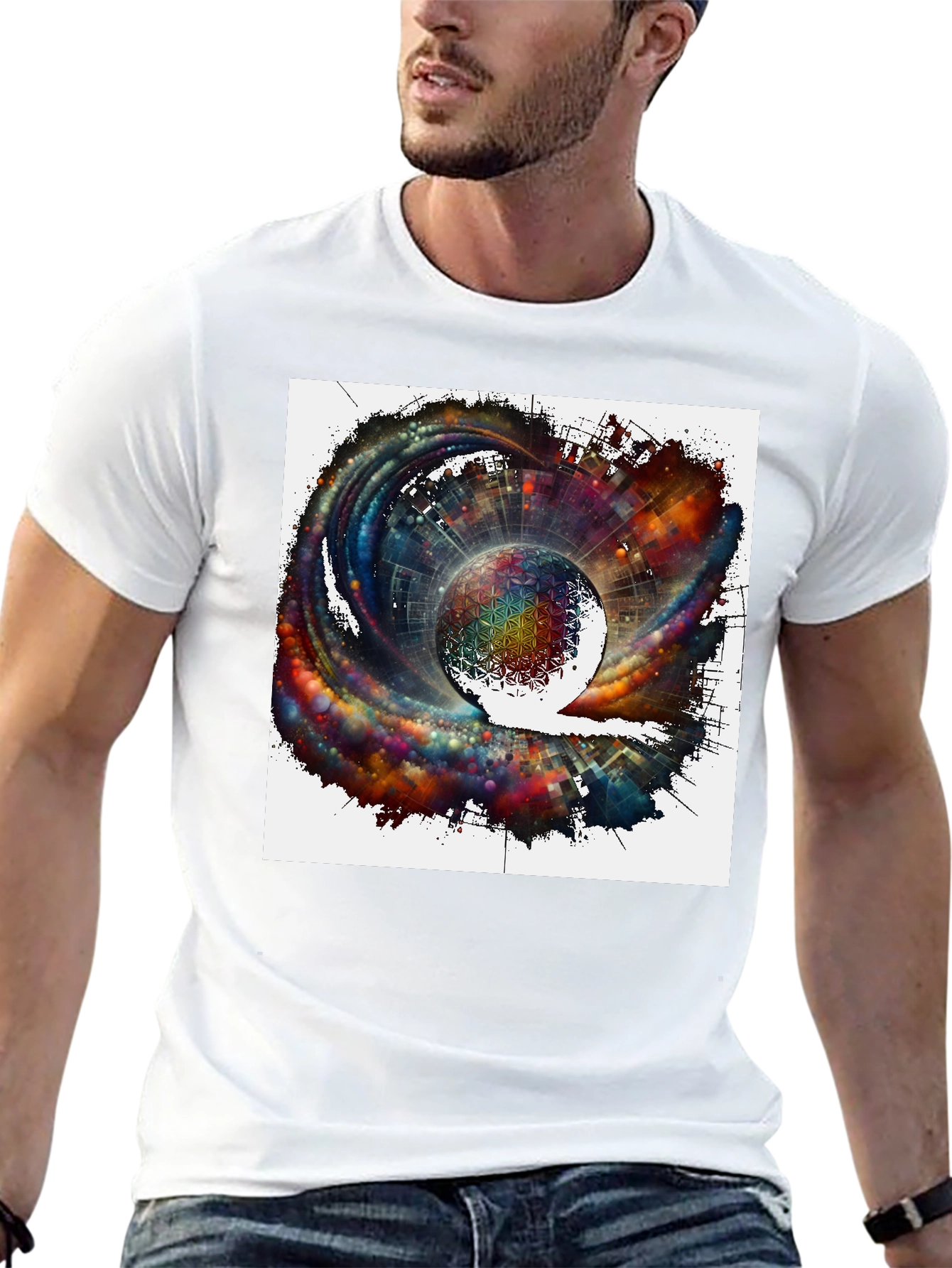 Cosmic Sphere Graphic T-Shirt - Modern Art Tee