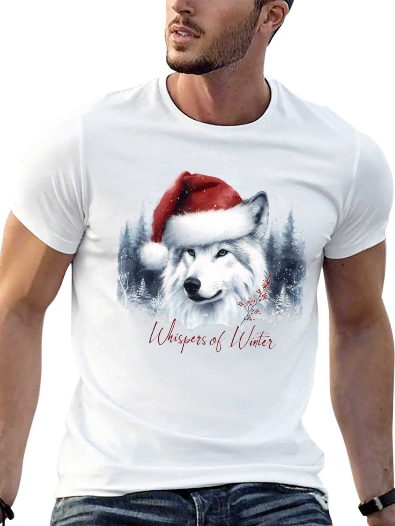 Winter Wolf Santa Hat Graphic Tee