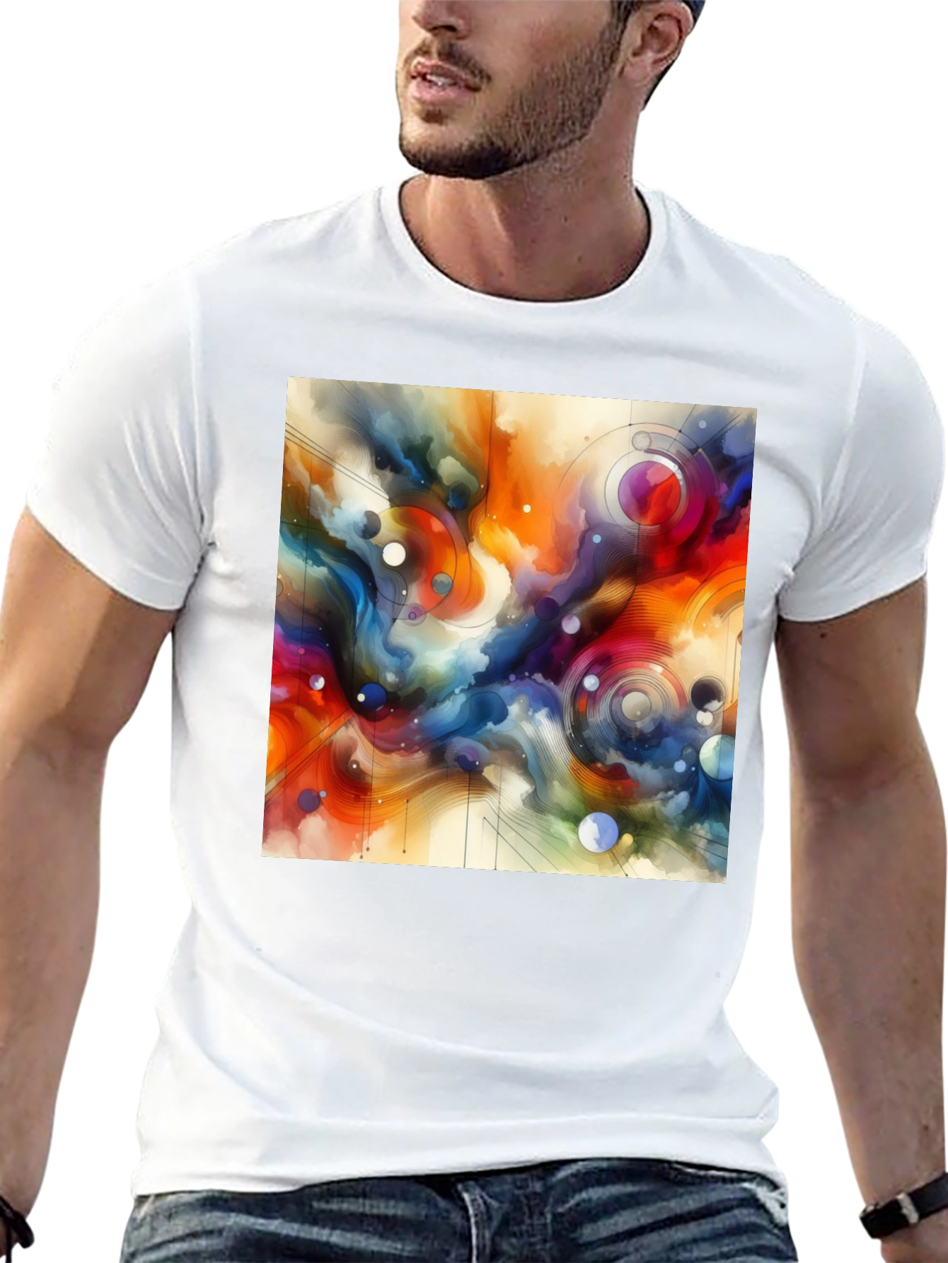 Abstract Art Graphic Tee - Stylish Mens Black T-Shirt