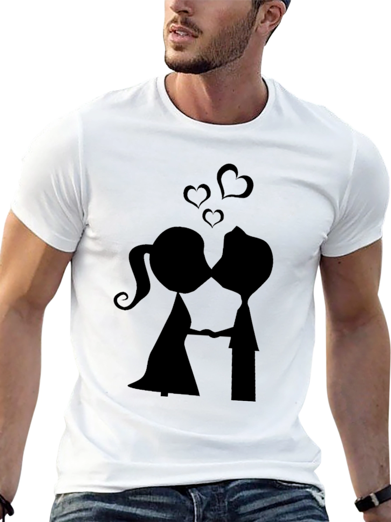 Kissing Couple Black Graphic Tee - Romantic Design