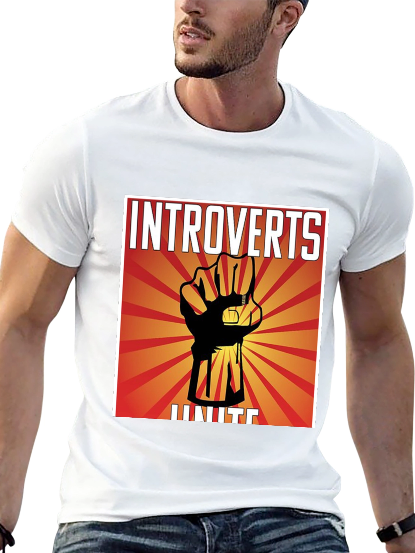 Introverts Unite Graphic T-Shirt - Black Crew Neck