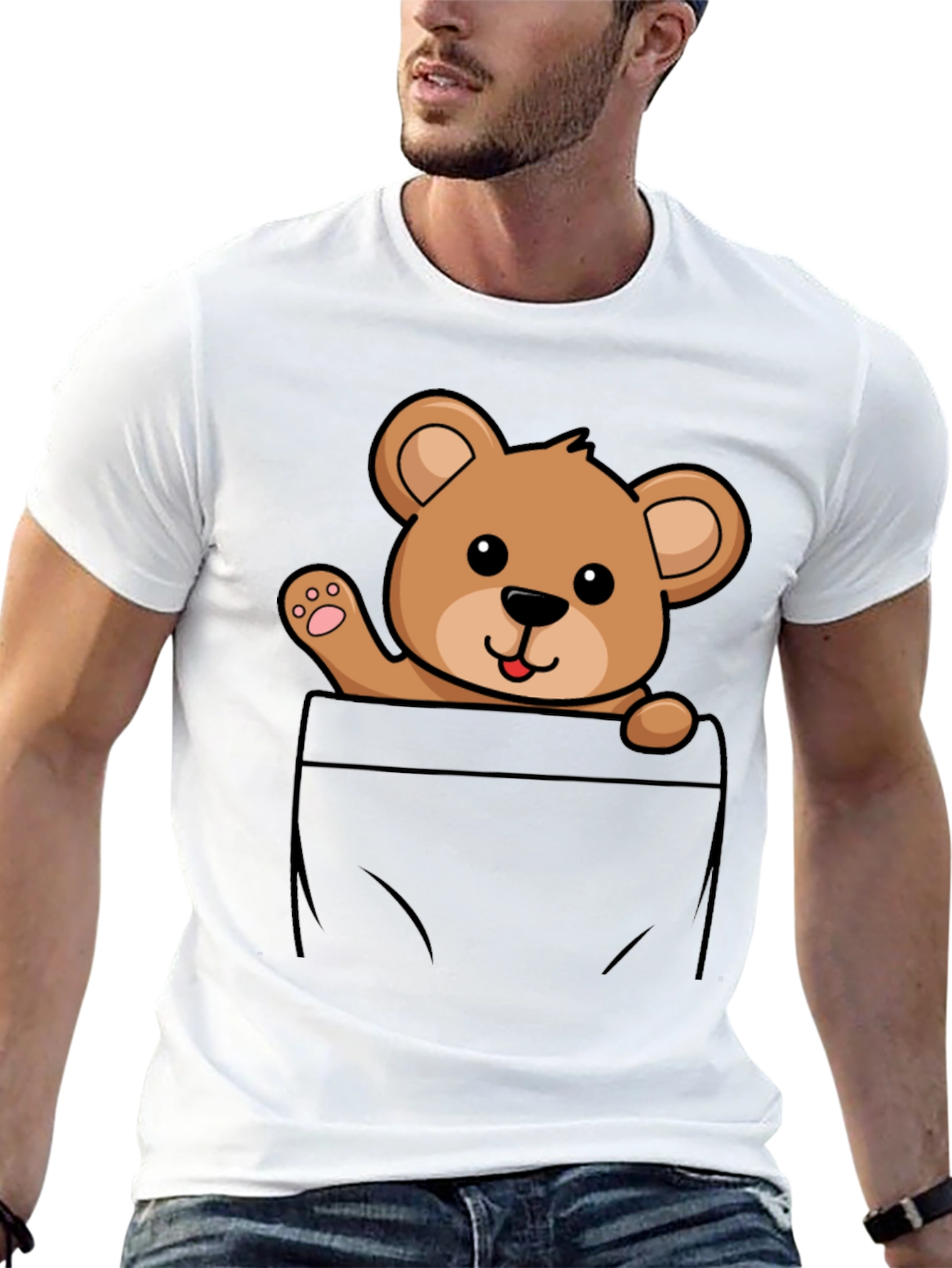 Cute Teddy Bear Pocket T-Shirt