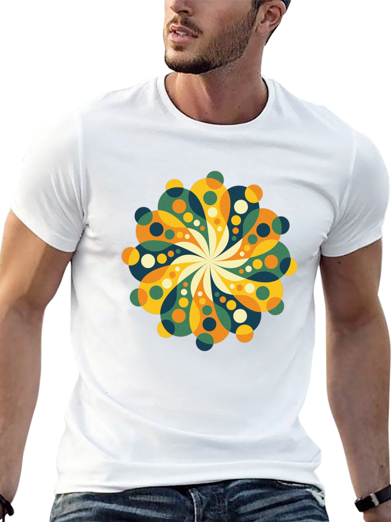 Retro Floral Mandala Black T-Shirt