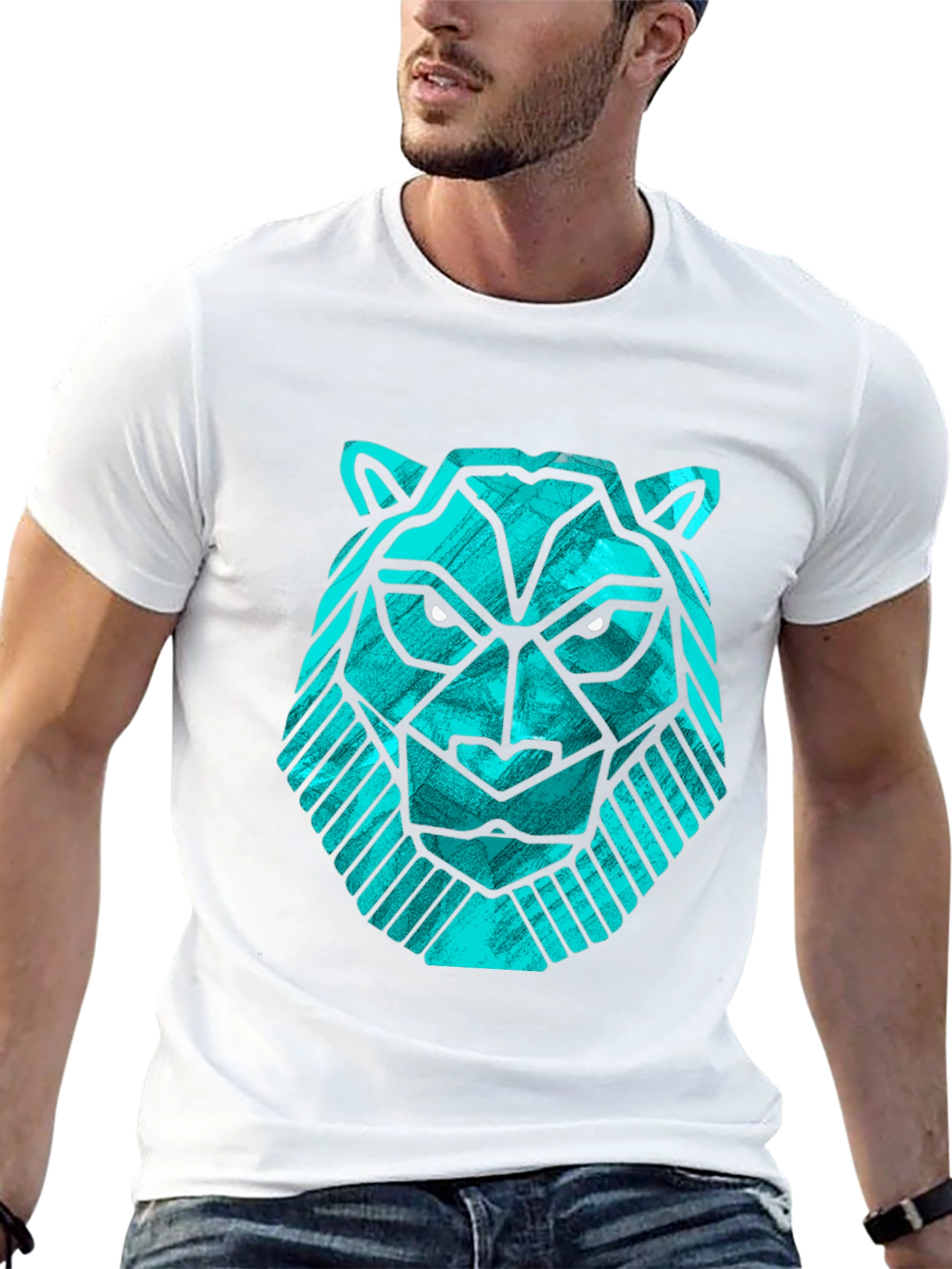 Geometric Lion Head Tee - Modern Graphic Print