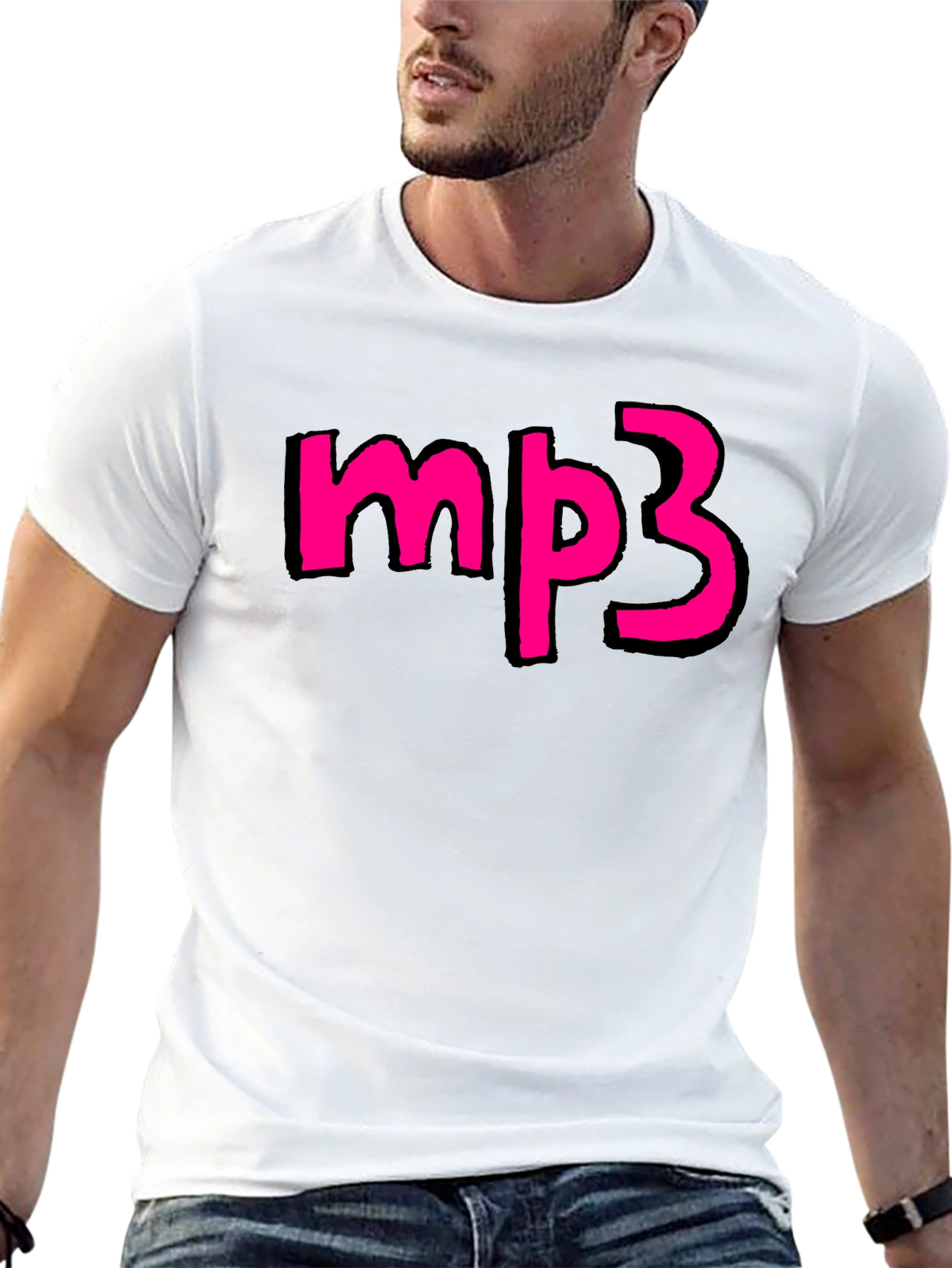 Mens Black T-shirt with Pink mp3 Graphic