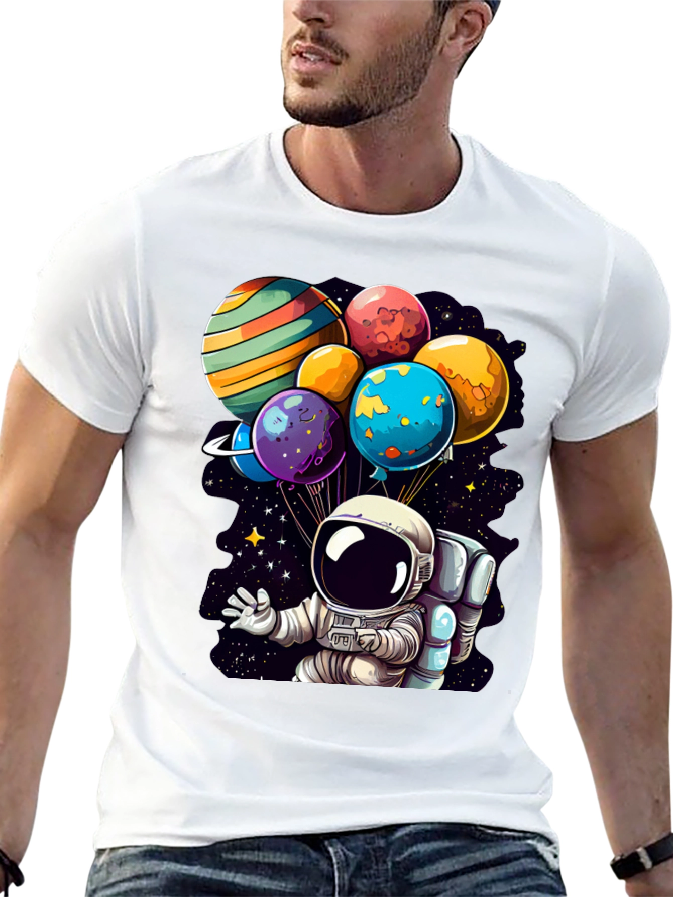 Astronaut Planet Balloons Graphic Tee