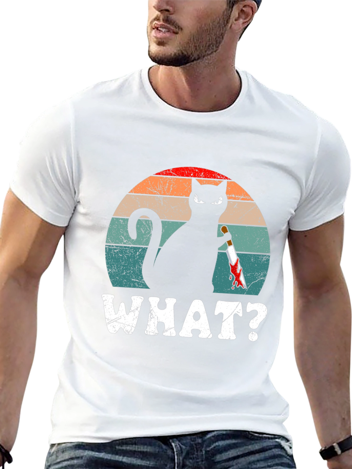 Cat With Knife T-Shirt - WHAT? Funny Graphic Tee