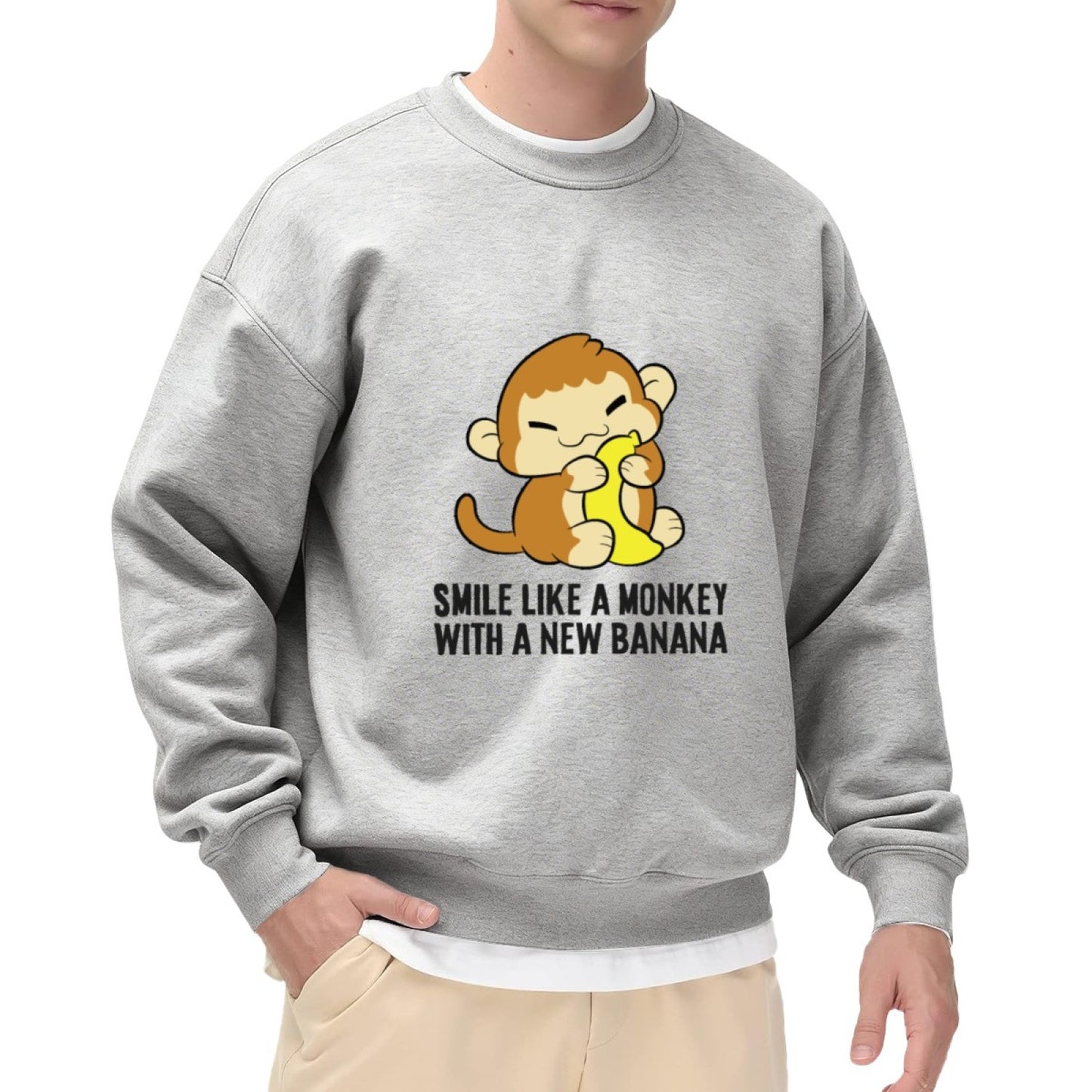 Cute Monkey Eating Banana Graphic Crewneck Sweatshirt