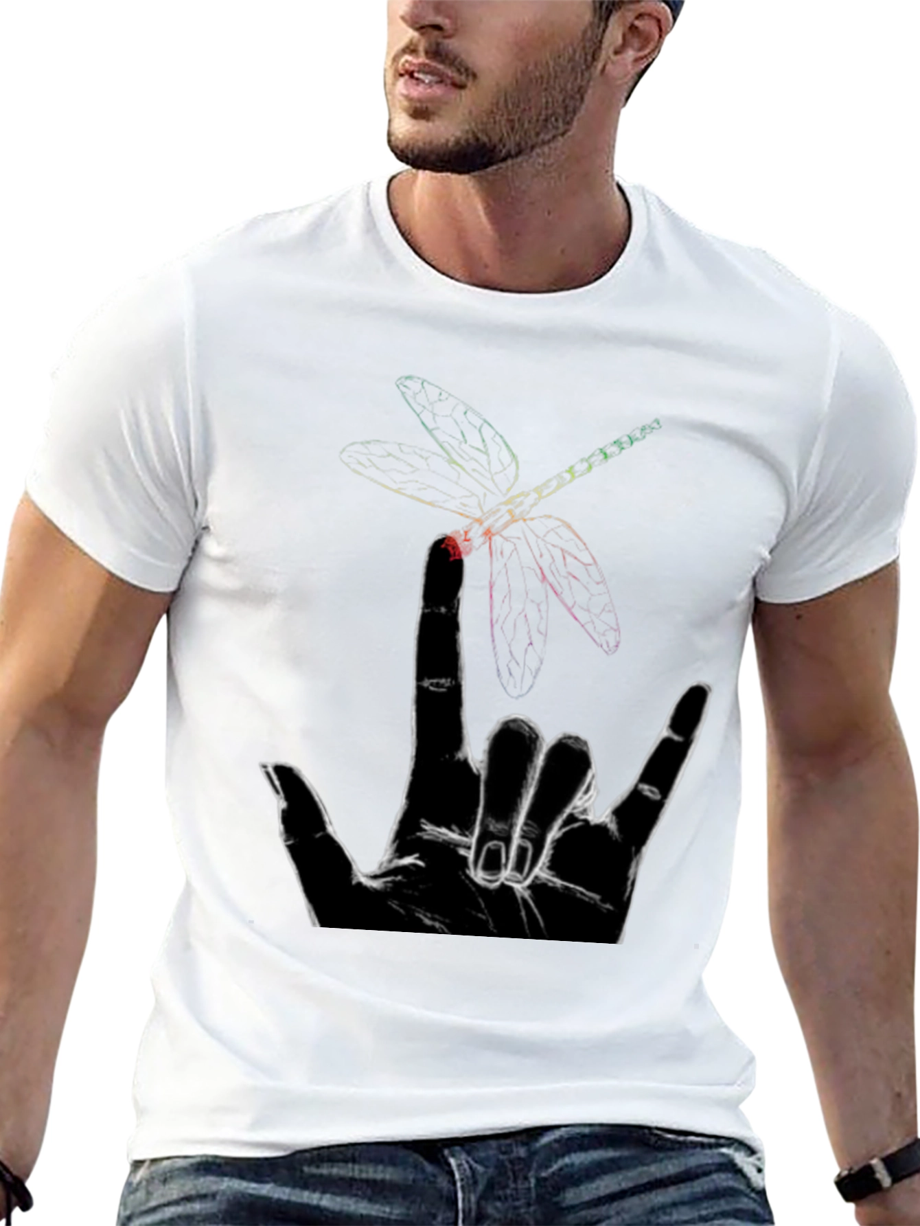 Dragonfly Hand Sign Graphic Tee - Black Cotton