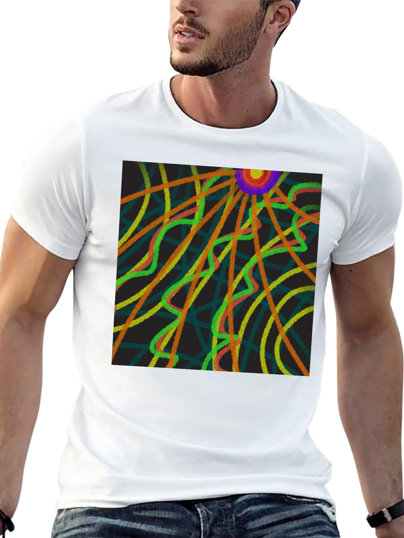Abstract Ray Design Black T-Shirt