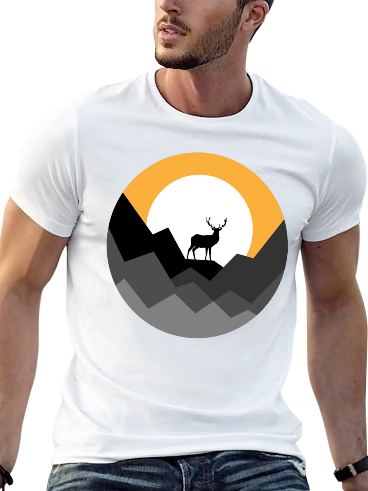 Mens Black Deer Mountain Graphic Tee