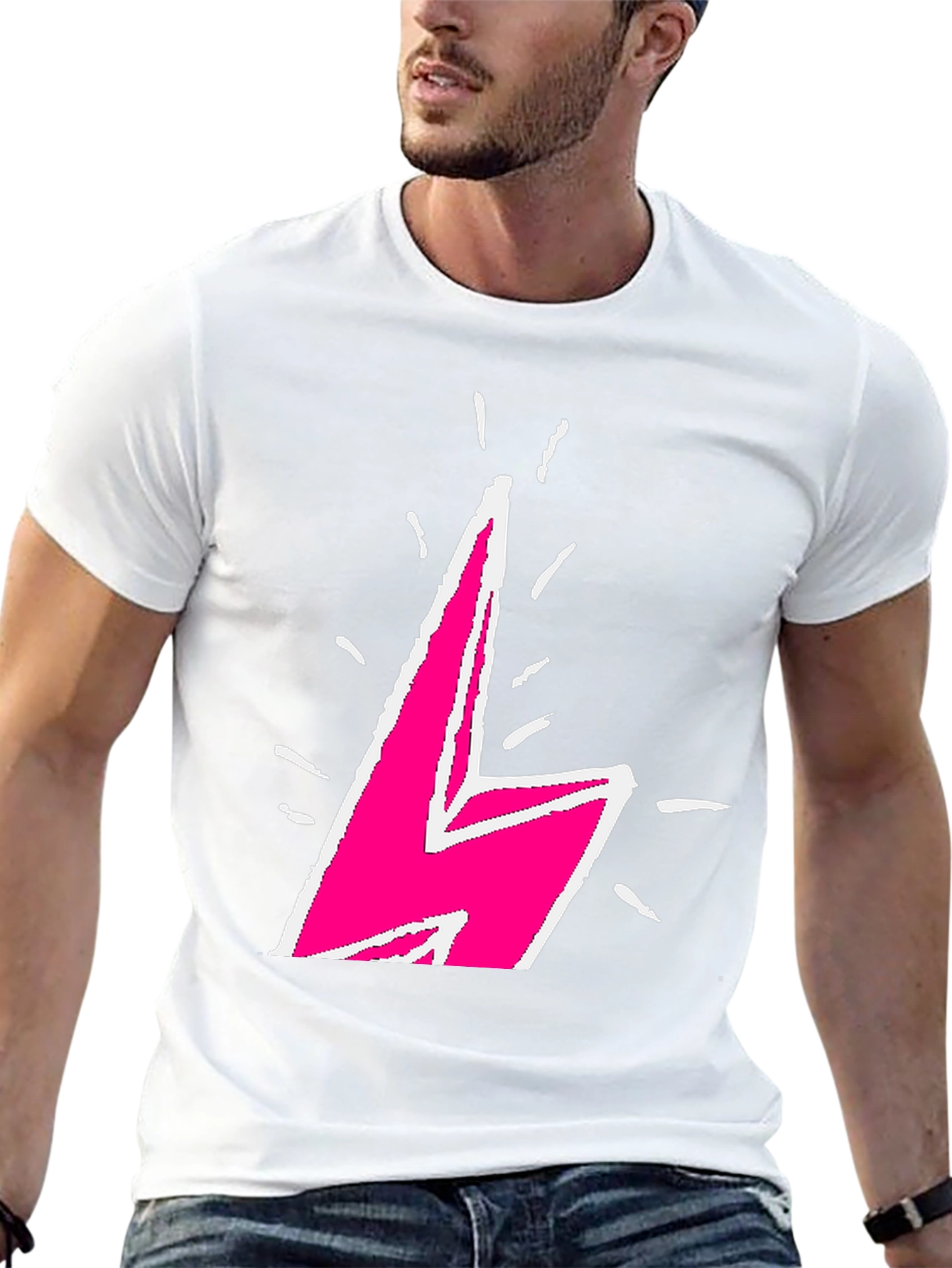 Lightning Bolt Graphic Tee - Bold Pink Design